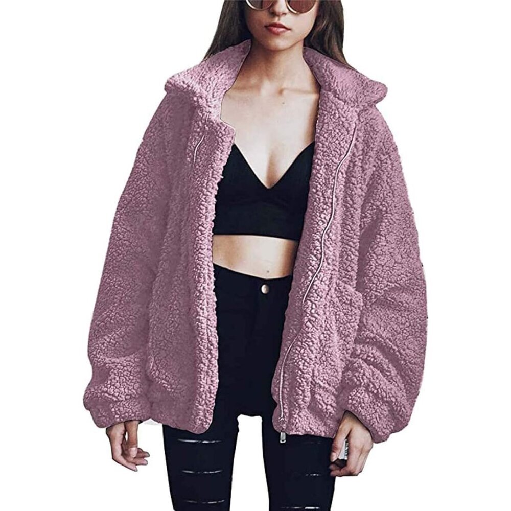〽️Women's Classic Purple Casual Fleece Zipper Oversized Outwear Coat Warm Jacket